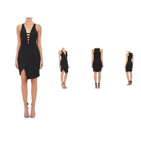 Mason Plunge Neck Mini Dress 2 Corseted Asymmetrical Bodycon Mod Minimalist - Picture 4 of 7